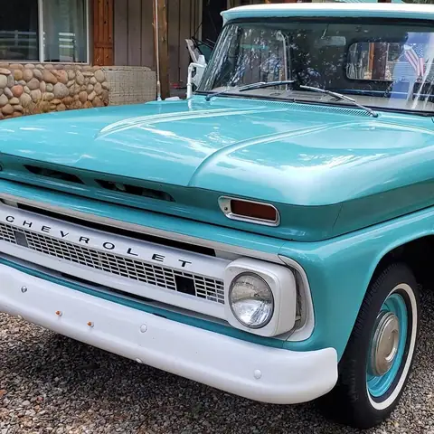 Teal 1960s Chevy C10 pickup after detailing