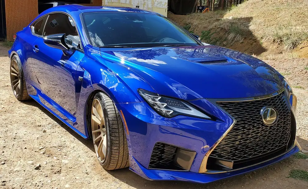 Blue Lexus RC F sports coupe after detailing