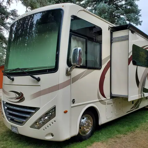 White Class A motorhome washed and detailed