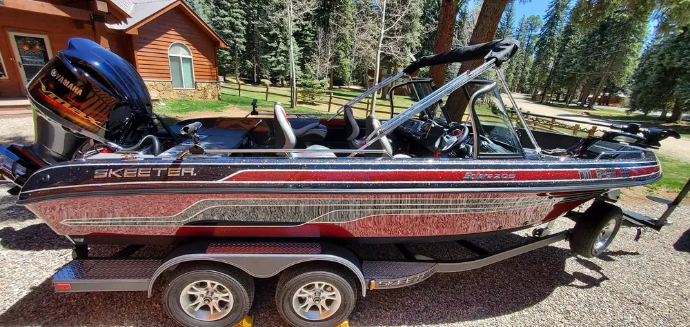 Skeeter fishing boat on its trailer after detailing
