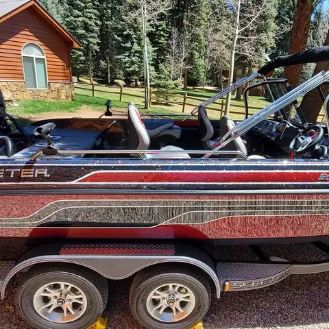 Skeeter fishing boat on its trailer after detailing